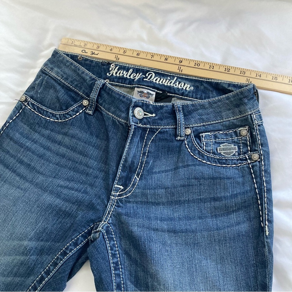 Harley-Davidson Women's Dark Blue Boot Cut Jeans with Embroidered Wing Pocket - Picture 3 of 14